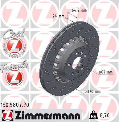 Zimmermann 150580770 Диск гальмівний (задній) BMW X3 (FG01/F97)/X4 (G02/F98) 3.0 M (S58) 19- (370x24