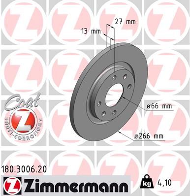 Zimmermann 180300620 Диск гальмівний (передній) Citroen Berlingo/Peugeot Partner 96- (266x13) (з пок