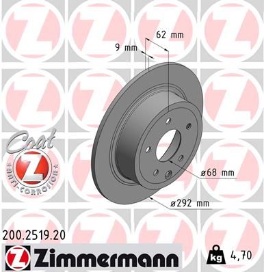 Zimmermann 200251920 Диск гальмівний (задній) Nissan Juke 10-/Qashqai 07-13 (292x9) (з покриттям) (п
