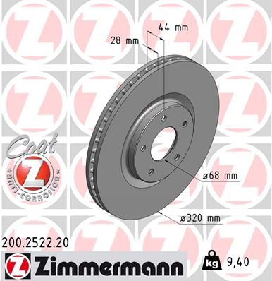 Zimmermann 200252220 Диск гальмівний (передній) Nissan Juke 13-/Qashqai 07-13/Renault Koleos 08- (32