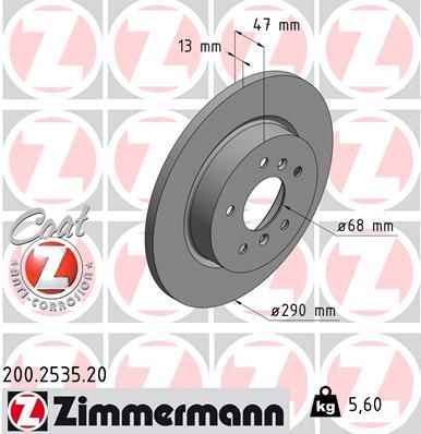 Zimmermann 200253520 Диск гальмівний (задній) Nissan Qashqai II/ Renault Kadjar 13- (290x13) (з покр