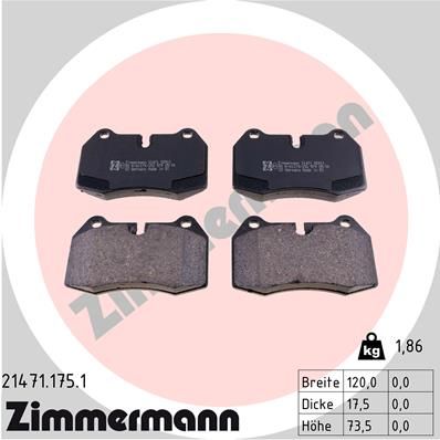 Zimmermann 214711751 Колодки гальмівні (передні) BMW 7 (E38) 94-01/8 (E31) 90-99 (Brembo)