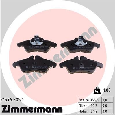 Zimmermann 215762051 Колодки гальмівні дискові, комплект передній