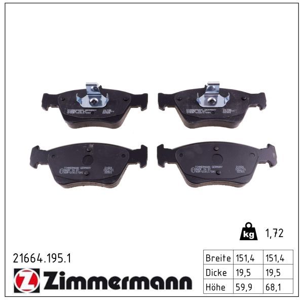 Zimmermann 216641951 Колодки гальмівні дискові комплект