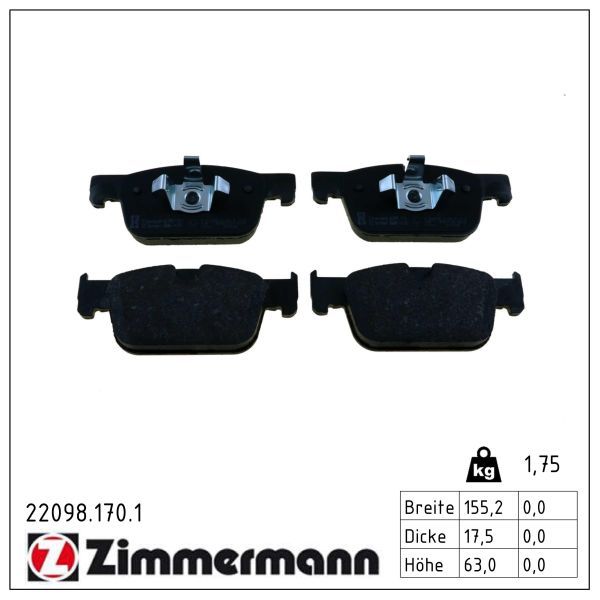 Zimmermann 220981701 Колодки гальмівні (передні) Volvo S60 III/S90 II/ V60 II/ XC60 II (Teves)