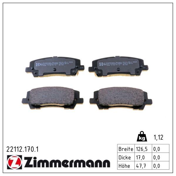 Zimmermann 221121701 Колодки гальмівні дискові задні к-кт