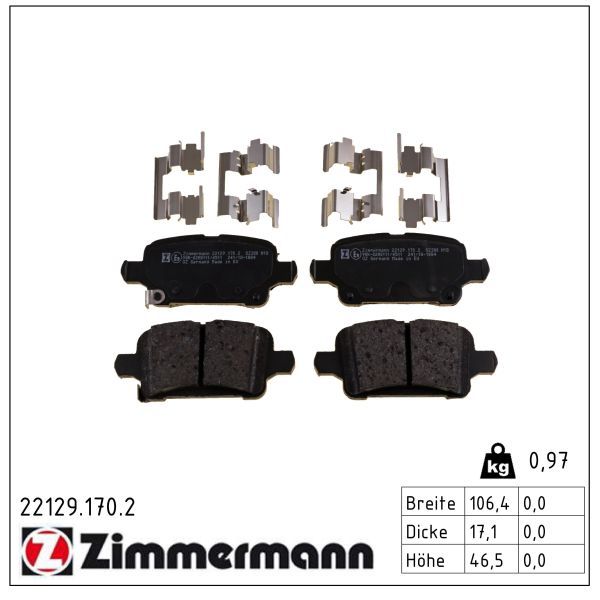 Zimmermann 221291702 колодки гальмівні дискові, к-кт