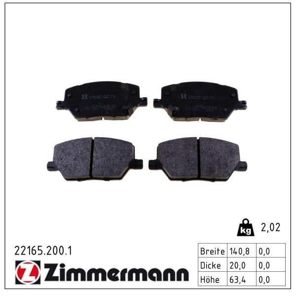 Zimmermann 221652001 Колодки гальмівні дискові передні комплект