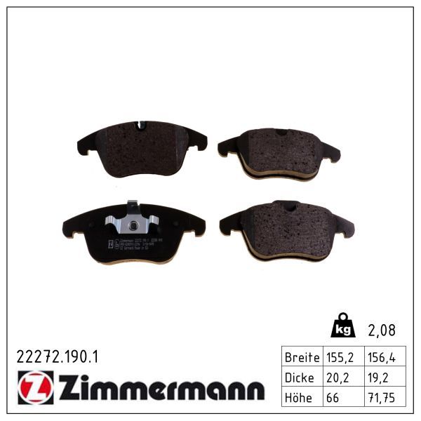 Zimmermann 222721901 колодки гальмівні дискові, к-кт