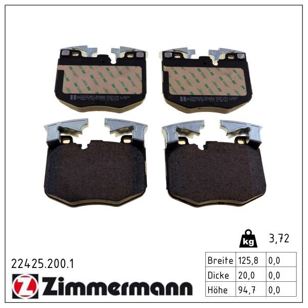 Zimmermann 224252001 Колодки гальмівні (передні) BMW 3 (G20) 18-/5 (G30/F90)/7 (G11/G12) 15- (Brembo