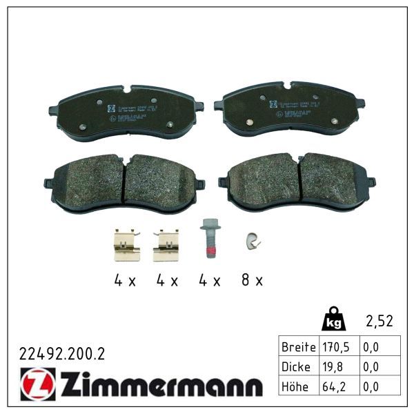 Zimmermann 224922002 колодки гальмівні дискові, к-кт