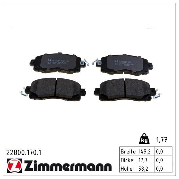 Zimmermann 228001701 Колодки гальмівні (передні) Subaru Impreza 2.0 i 16-/XV 1.6-2.0 i 17-