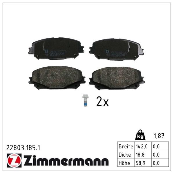Zimmermann 228031851 Колодки гальмівні (передні) Renault Scenic IV 17-/Megane IV 17-/Espace V 17- (S