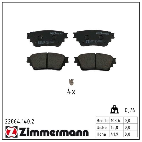 Zimmermann 228641402 Колодки гальмівні (задні) Mitsubishi Eclipse Cross 17-/Outlander 1.5-3.0 12-