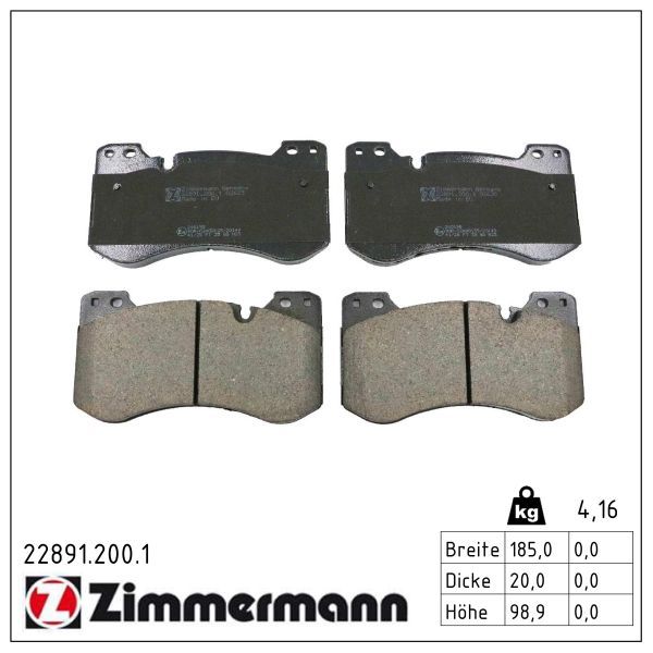 Zimmermann 228912001 Комплект гальмівних накладок, дискове гальмо