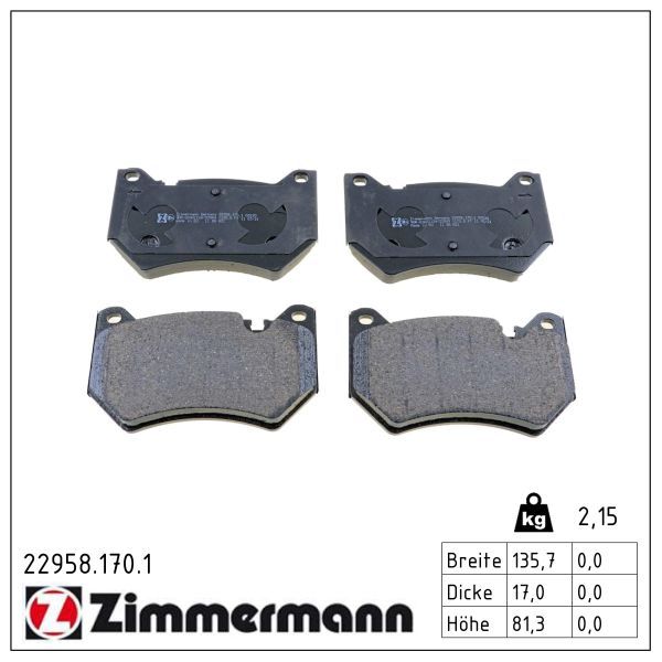 Zimmermann 229581701 Колодки гальмівні дискові, к-кт