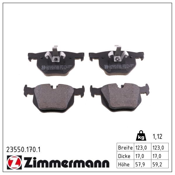 Zimmermann 235501701 Колодки гальмівні (задні) BMW 3 (E90/E91/E92/E93) 04-13/X1 (E84) 09-15 (Ate-Tev