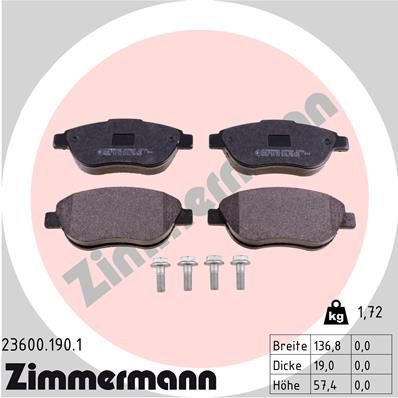 Zimmermann 236001901 колодки гальмівні дискові, к-кт
