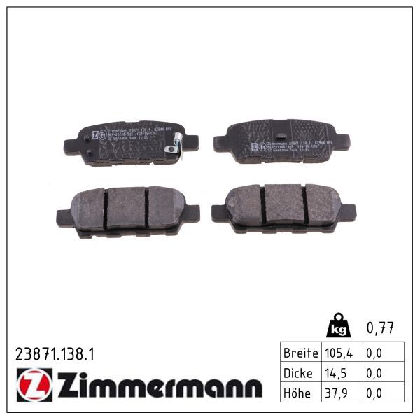 Zimmermann 238711381 Колодки гальмівні Дискові задні к-кт