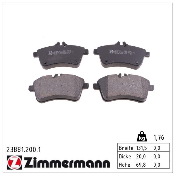 Zimmermann 238812001 Колодки гальмівні дискові, к-кт