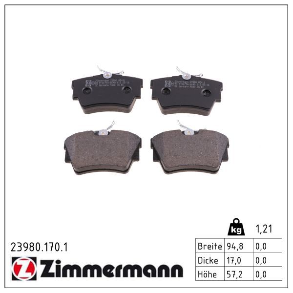 Zimmermann 239801701 Колодки гальмівні (задні) Opel Vivaro/Renault Trafic/Nissan Primastar 01- (Luca