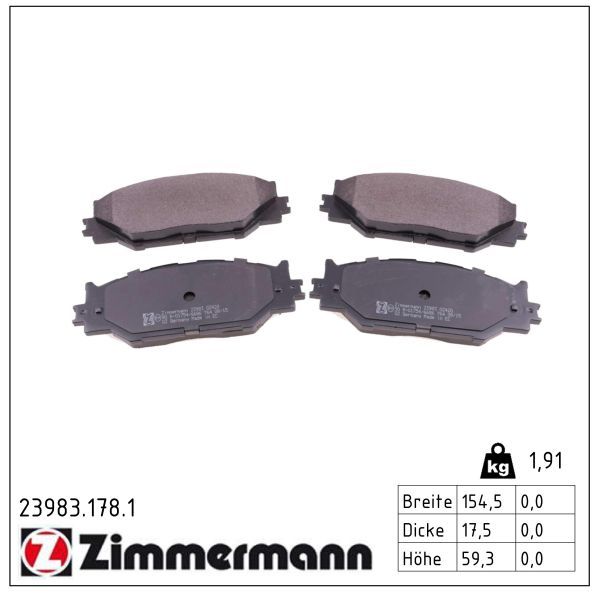 Zimmermann 239831781 колодки гальмівні дискові, к-кт