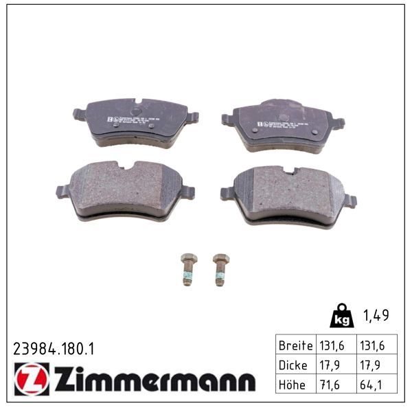 Zimmermann 239841801 Колодки гальмівні дискові, к-кт