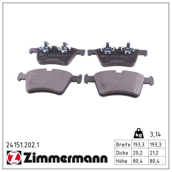 Zimmermann 241512021 Комплект гальмівних накладок, дискове гальмо