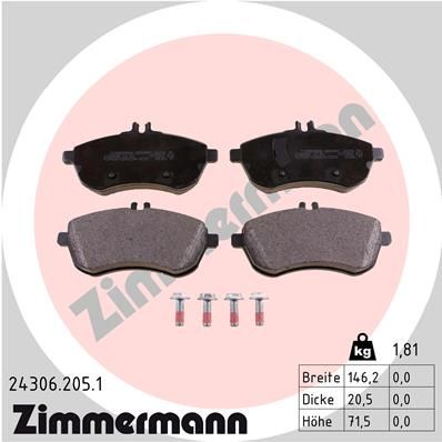 Zimmermann 243062051 Колодки гальмівні (передні) MB C-class (S204/W204)/E-class (S212/W212) 07- (Luc