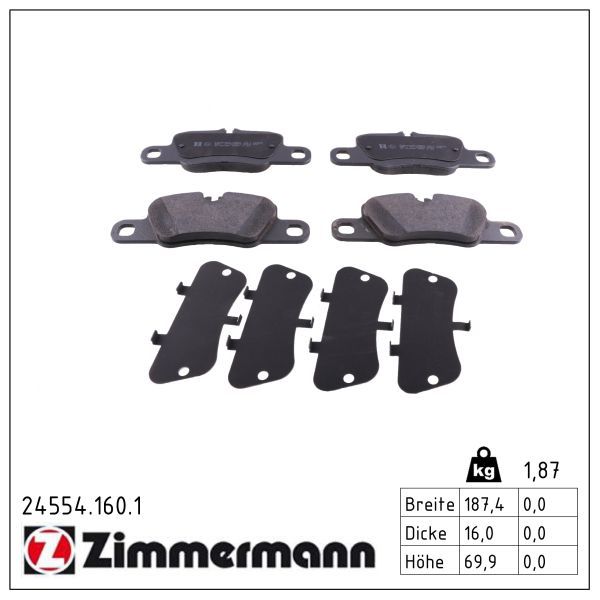 Zimmermann 245541601 Колодки гальмівні (задні) Porsche 911/Panamera 09- (Brembo)