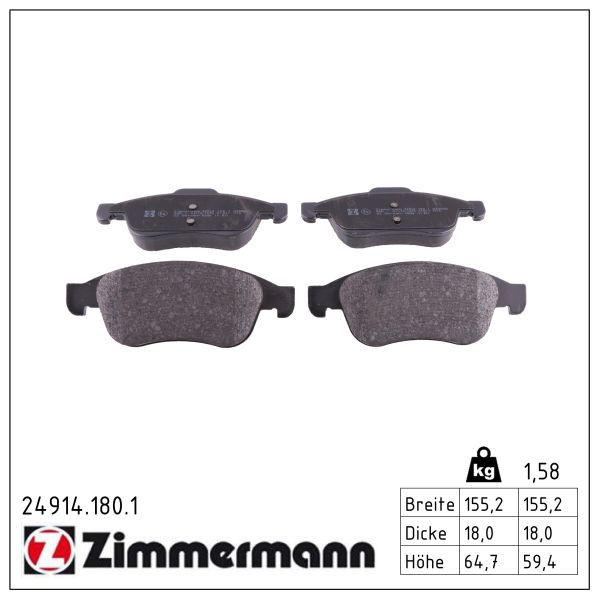 Zimmermann 249141801 Колодки гальмівні Дискові передні, к-кт