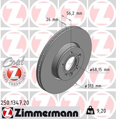 Zimmermann 250134720 Диск гальмівний (передній) VW T4 96-03 (313x26) (з покриттям) (вентильований)