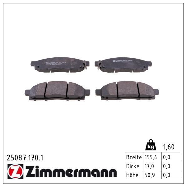 Zimmermann 250871701 Колодки гальмівні дискові, к-кт