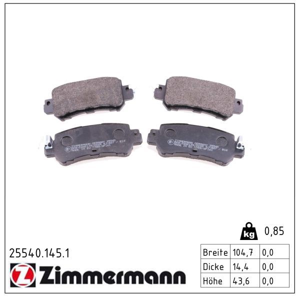 Zimmermann 255401451 Колодки гальмівні дискові, к-кт зад
