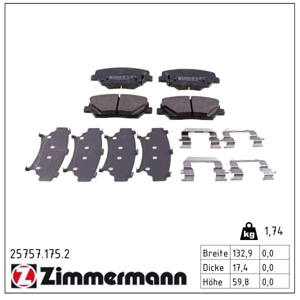 Zimmermann 257571752 Колодки гальмівні (передні) Kia Carens IV 13- (Mando) (з аксесуарами)
