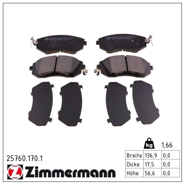 Zimmermann 257601701 Колодки гальмівні (передні) Toyota GT 86/Subaru Forester/Impreza/Legace V/Outba