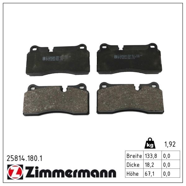 Zimmermann 258141801 колодки гальмівні дискові, к-кт