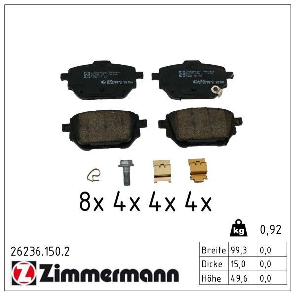 Zimmermann 262361502 колодки гальмівні дискові, к-кт