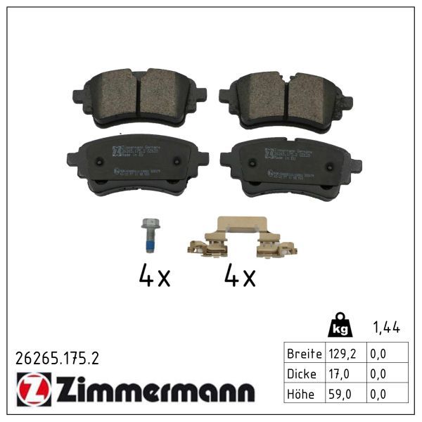 Zimmermann 262651752 Колодки гальмівні дискові, к-кт