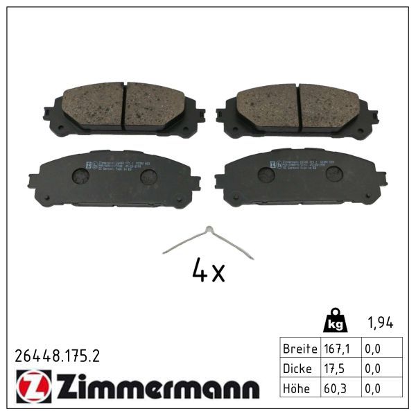 Zimmermann 264481752 колодки гальмівні дискові, к-кт