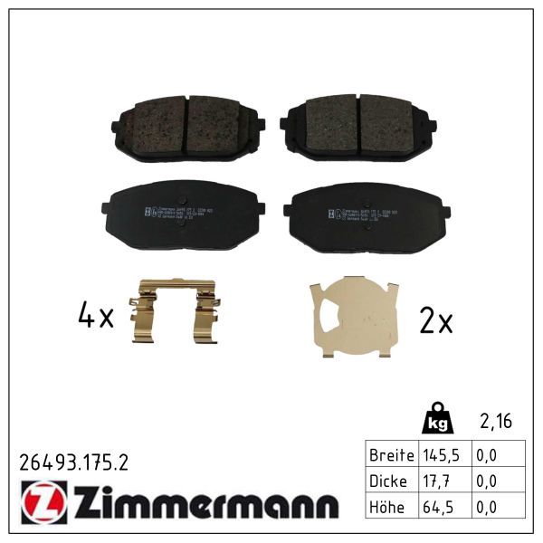 Zimmermann 264931752 колодки гальмівні дискові, к-кт
