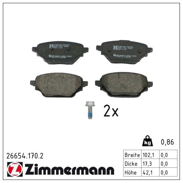 Zimmermann 266541702 колодки гальмівні дискові, к-кт