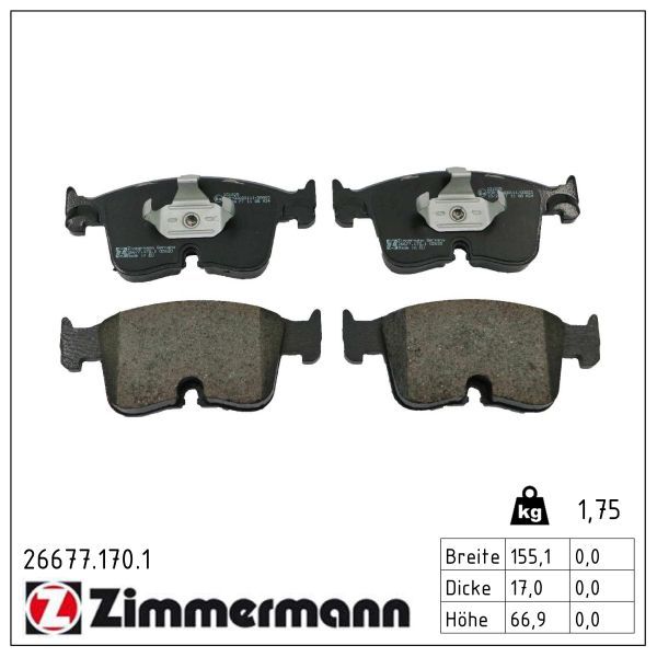 Zimmermann 266771701 колодки гальмівні дискові, к-кт