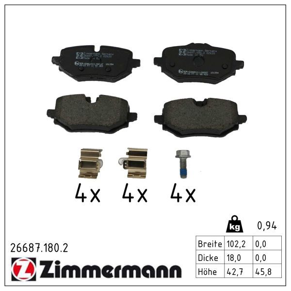 Zimmermann 266871802 колодки гальмівні дискові, к-кт