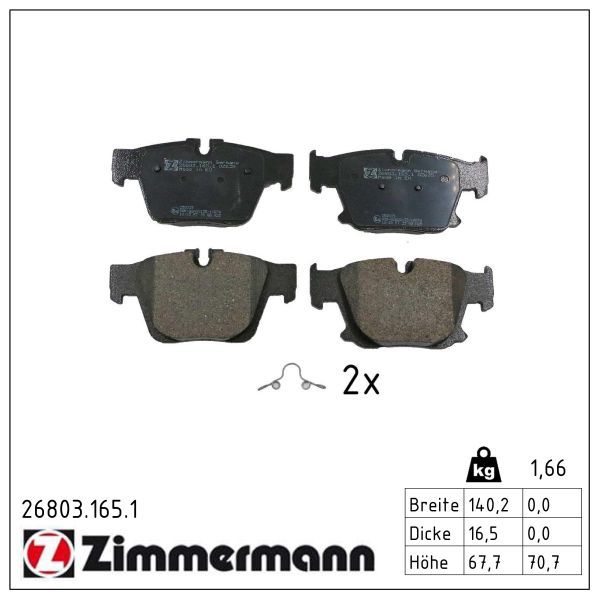 Zimmermann 268031651 Колодки гальмівні (задні) BMW 5 (G60/G61)/7 (G70) 22- (Ate)