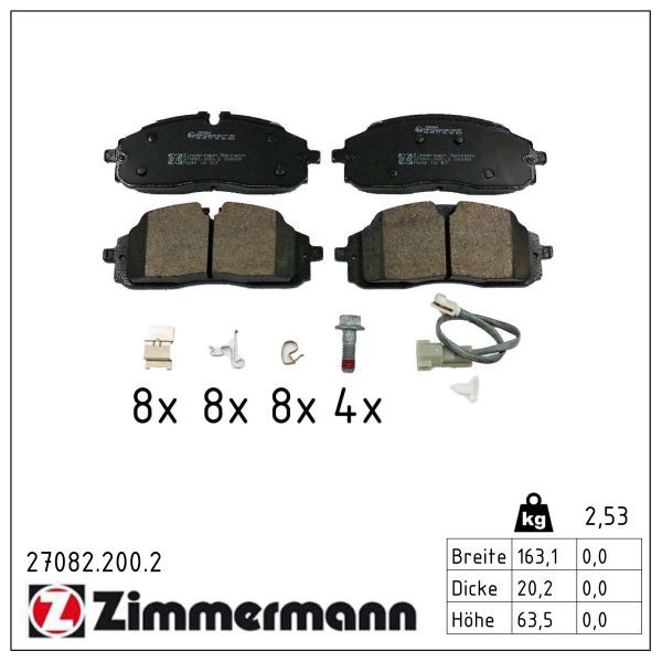 Zimmermann 270822002 Комплект гальмівних накладок, дискове гальмо