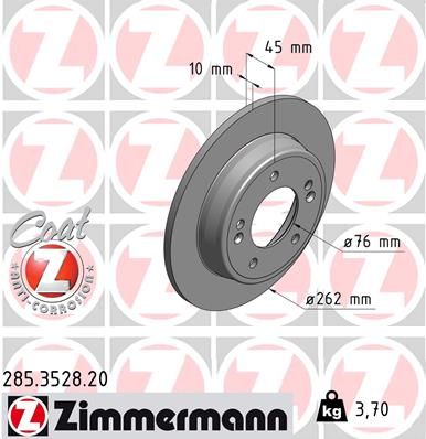 Zimmermann 285352820 Диск гальмівний (задній) Kia Ceed/Cerato/Soul/Hyundai i30/Elantra 12- (262x10)