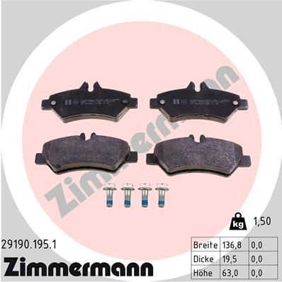 Zimmermann 291901951 Колодки гальмівні дискові, комплект задній