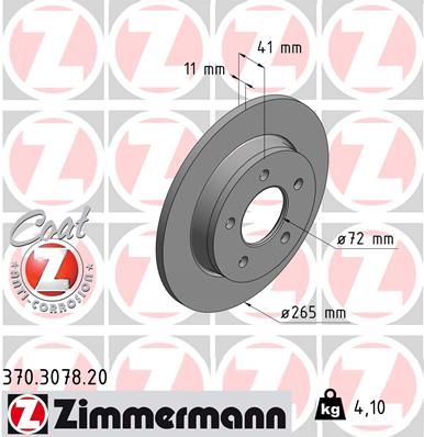 Zimmermann 370307820 Диск гальмівний (задній) Mazda 3 1.3-2.2 MZR 04-14 (265x11)