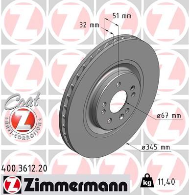 Zimmermann 400361220 диск гальмівний Coat Z